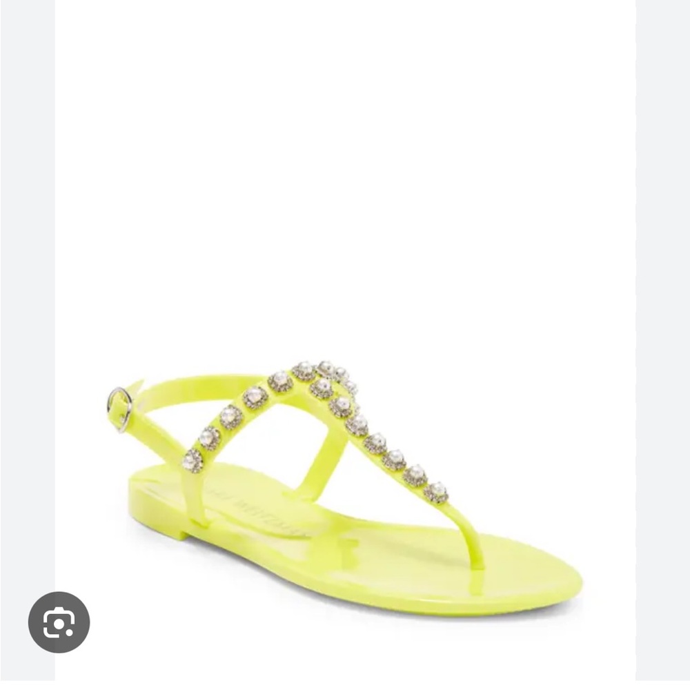 Stuart Weitzman Neon Yellow Sandals with Rhinestone / pearl Accents
